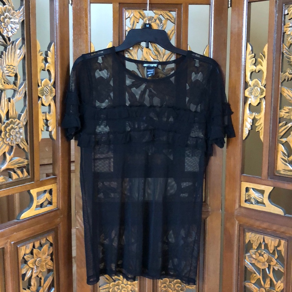 Hot Topic Sheer Mesh Ruffle Top Size M